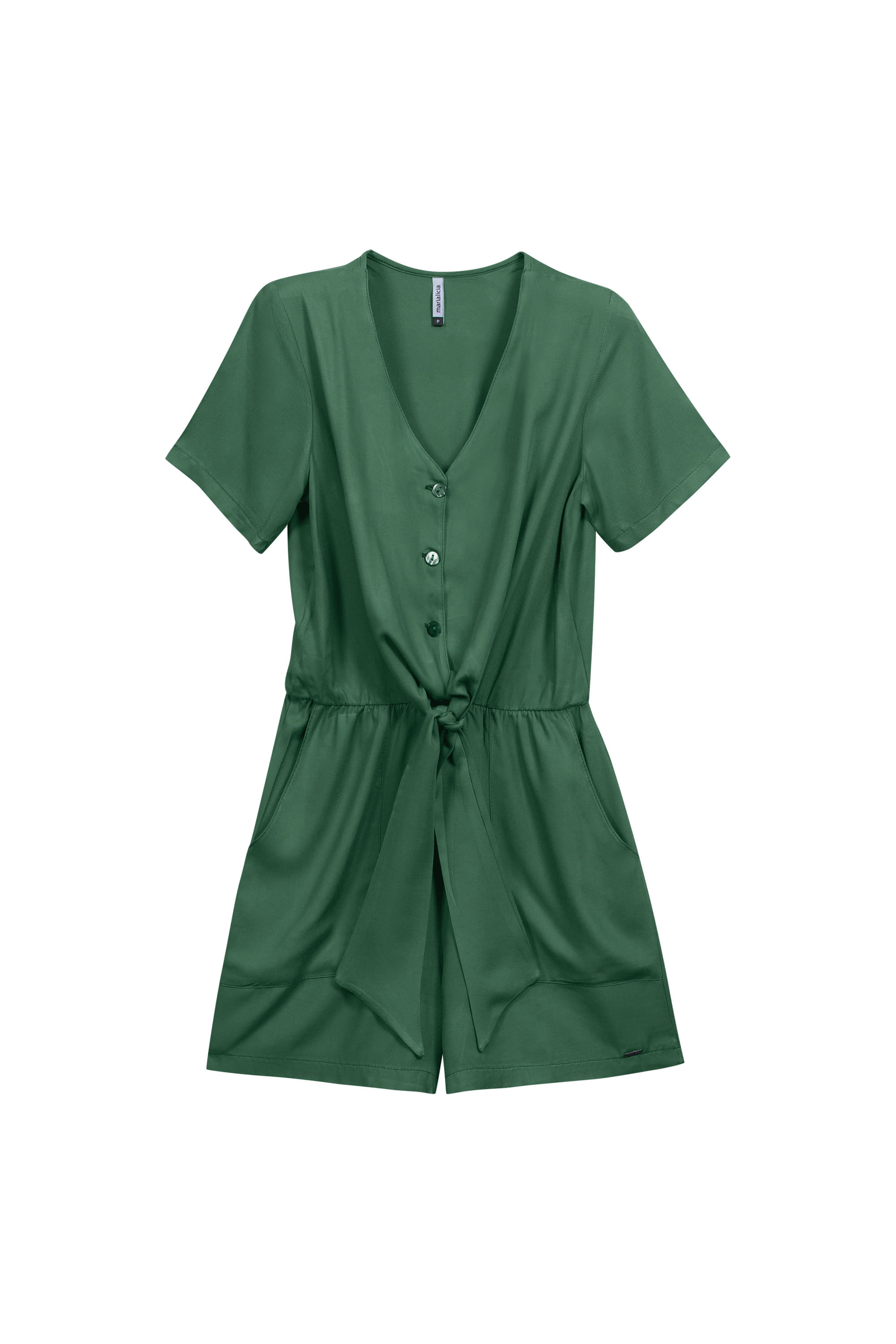 Macacão Curto Feminino Com Amarração Marialícia Verde