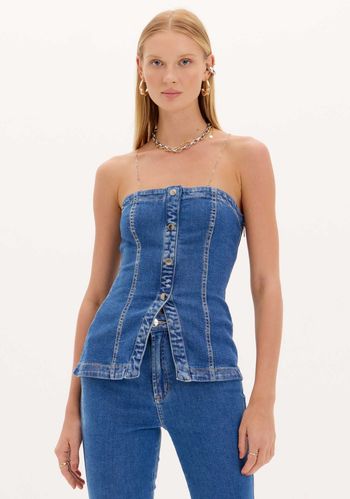 Blusa Alongada Jeans Botões PP / A0004