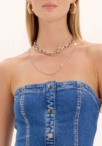 Blusa Alongada Jeans Botões PP / A0004