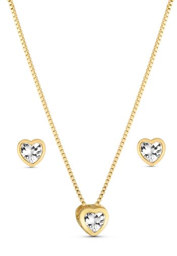 Conjunto Semijoia Colar E Brinco Coração Com Zircônia U / Dourado
