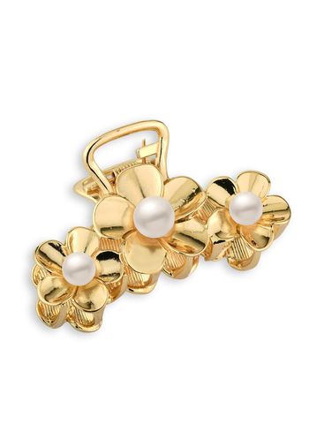Prendedor De Cabelo Piranha Flor E Pérolas U / Dourado