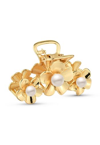 Prendedor De Cabelo Piranha Flor E Pérolas U / Dourado