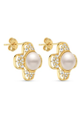 Brinco Semijoia Flor com Pérola e Micro Zircônias U / Dourado