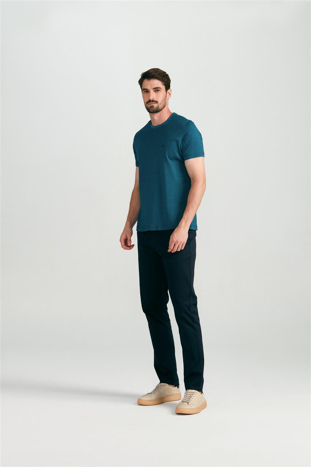 Camiseta Manga Curta Pima Slim Fit - Azul Marinho / Azul Petroleo