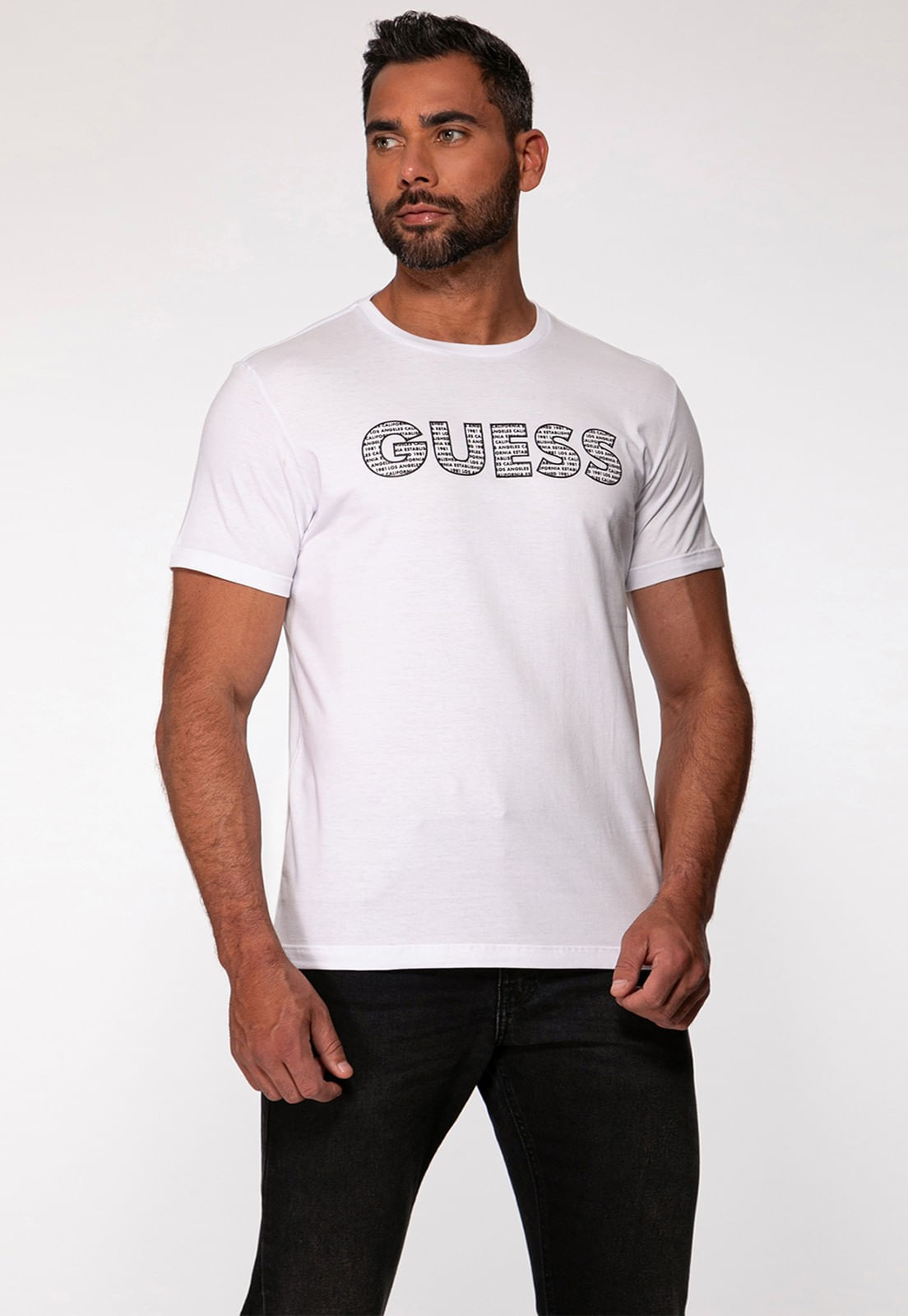 Camiseta Silk Guess Emborrachado Branco