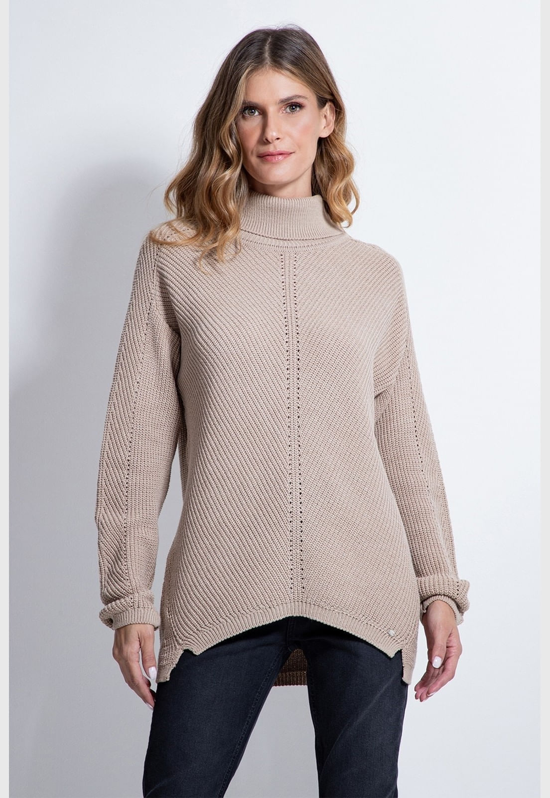 Pullover Tricot Gola Alta Guess Bege