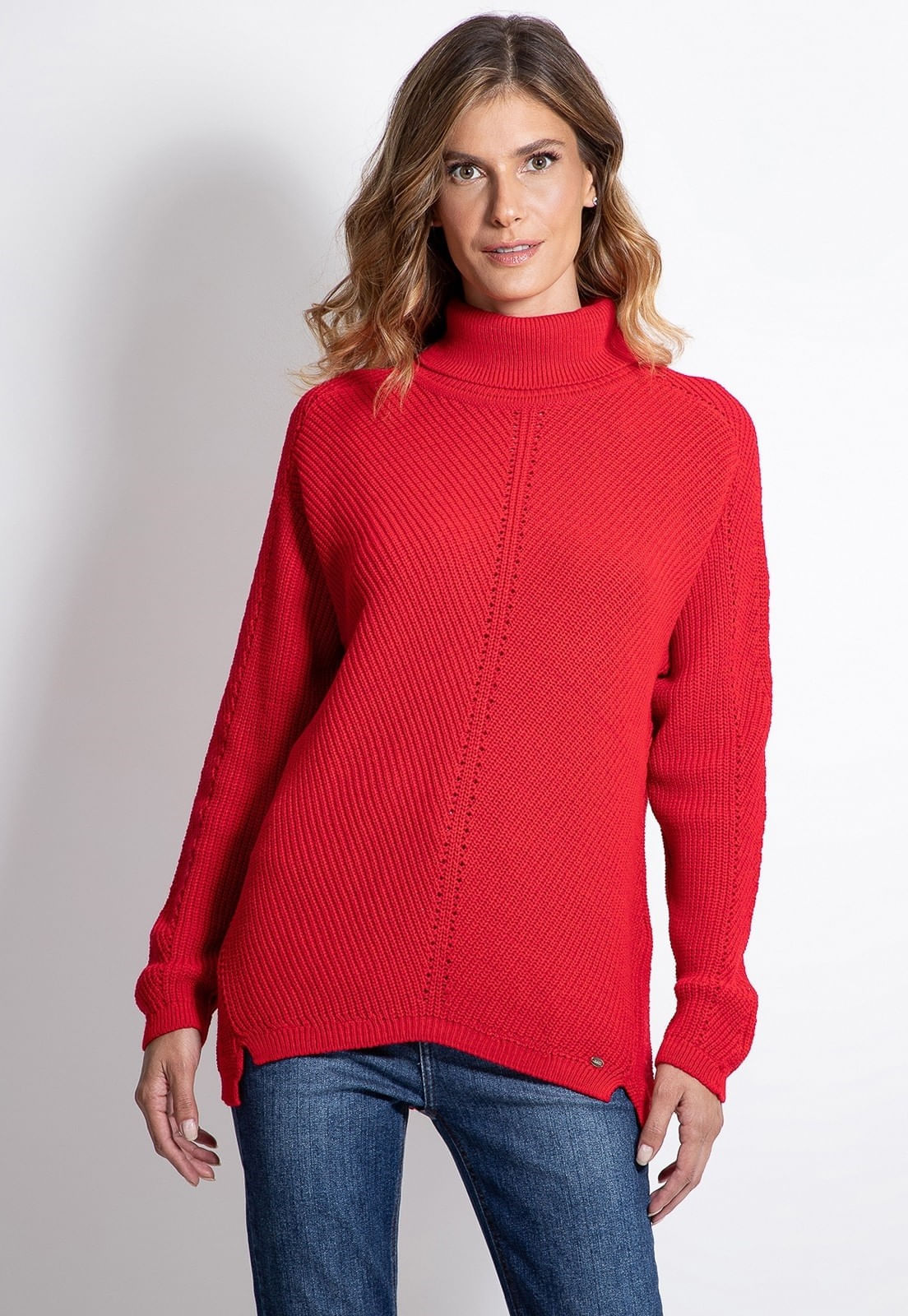 Pullover Tricot Gola Alta Guess Vermelho