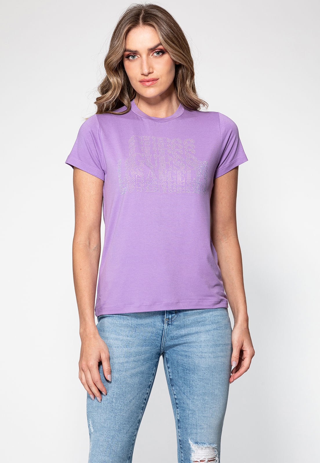 Camiseta Logo Cascata Hotfix Guess Lilás