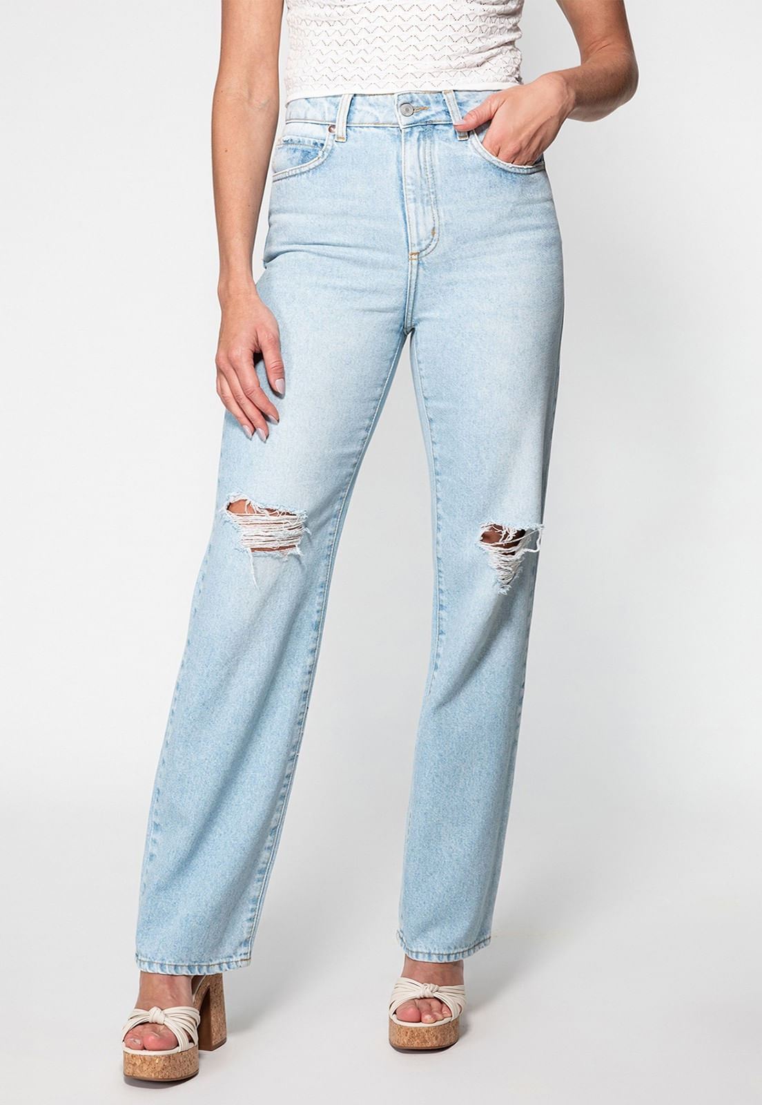 Calça Jeans 1981 Straight Clara Guess Azul Claro