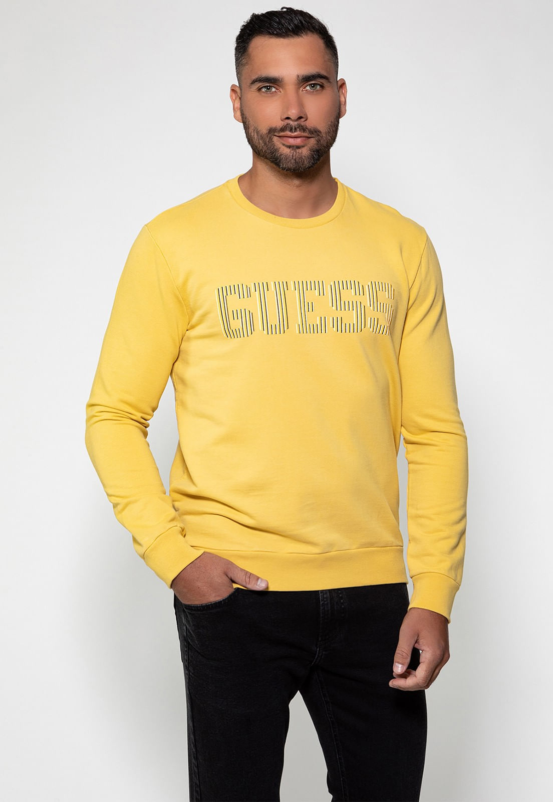 Blusa de Moletom Logo Listrado Guess Amarelo