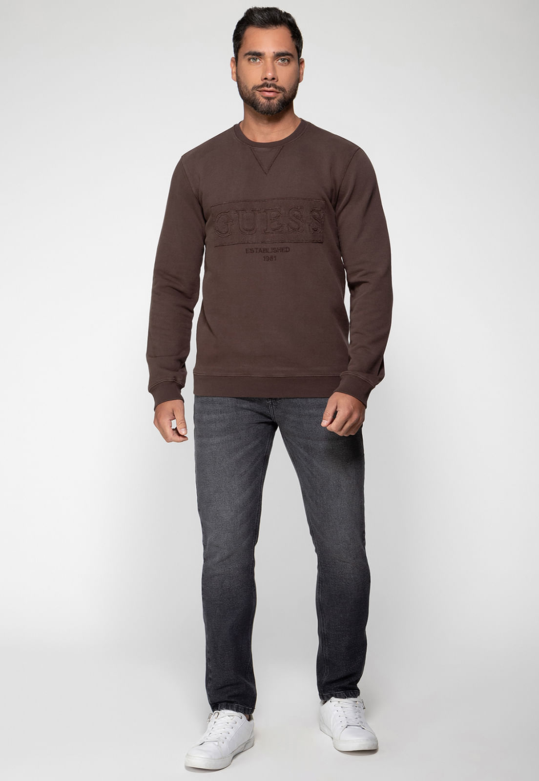 Blusa de Moletom Established 1981 Guess Marrom