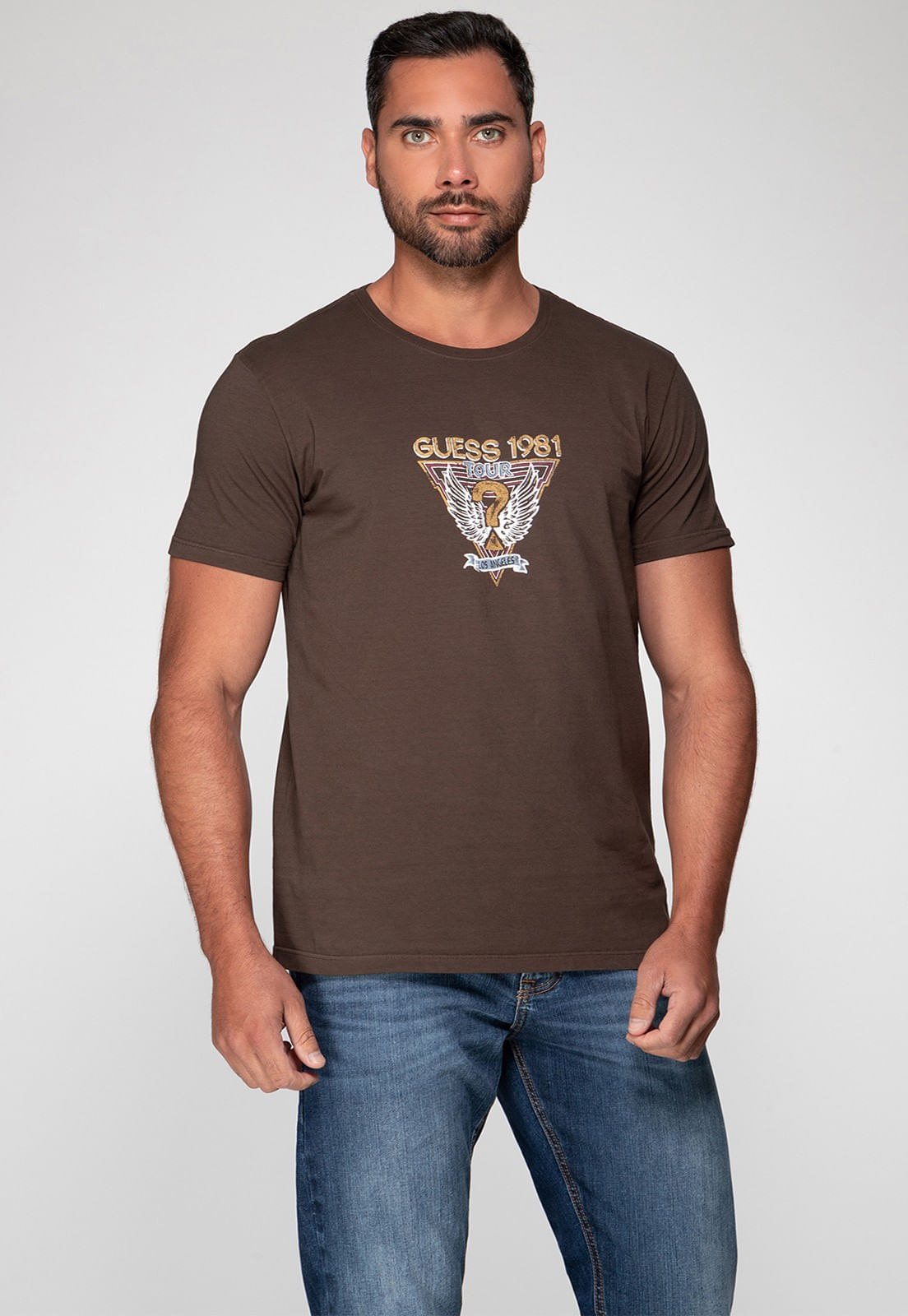 Camiseta Estampada Guess Tour Marrom