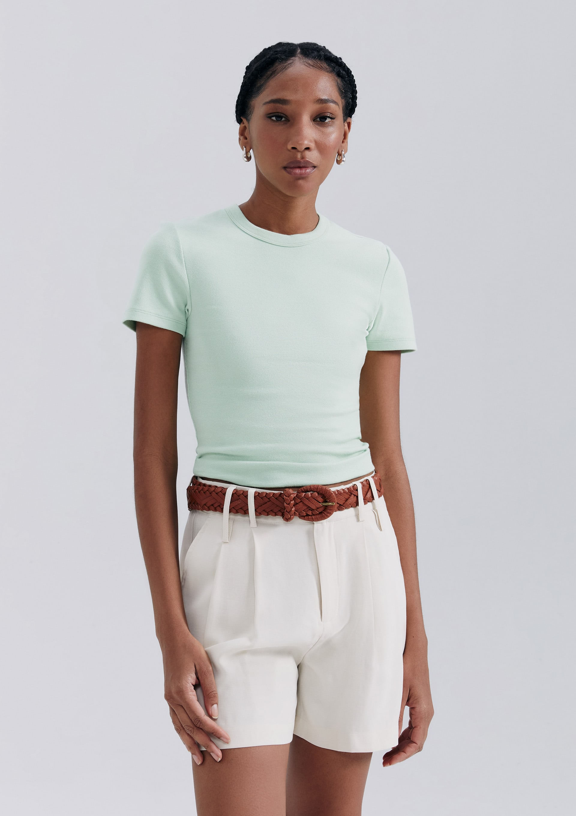 Blusa Feminina Manga Curta Slim Em Ribana