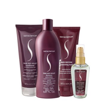 Kit Senscience True Hue Violet Shampoo Condicionador Máscara 200 e Óleo (4 produtos)