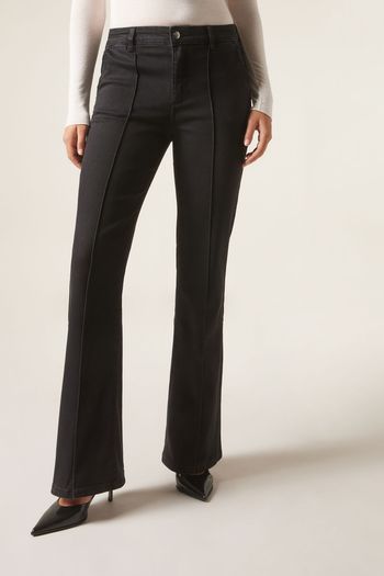 Calça Jeans Flare Com Costura Central - Preto P / Preto