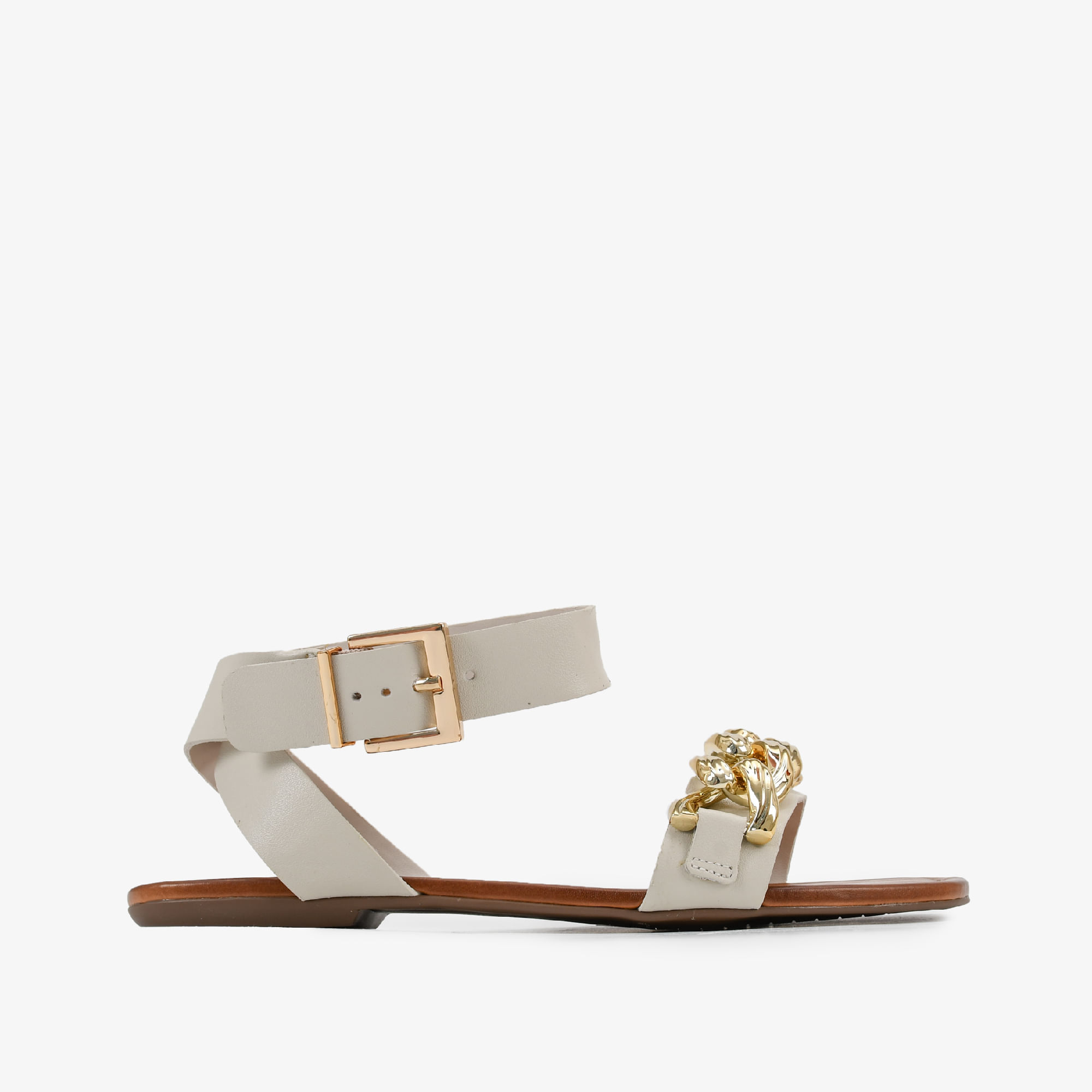 Rasteira Branco Off White Tiras Couro