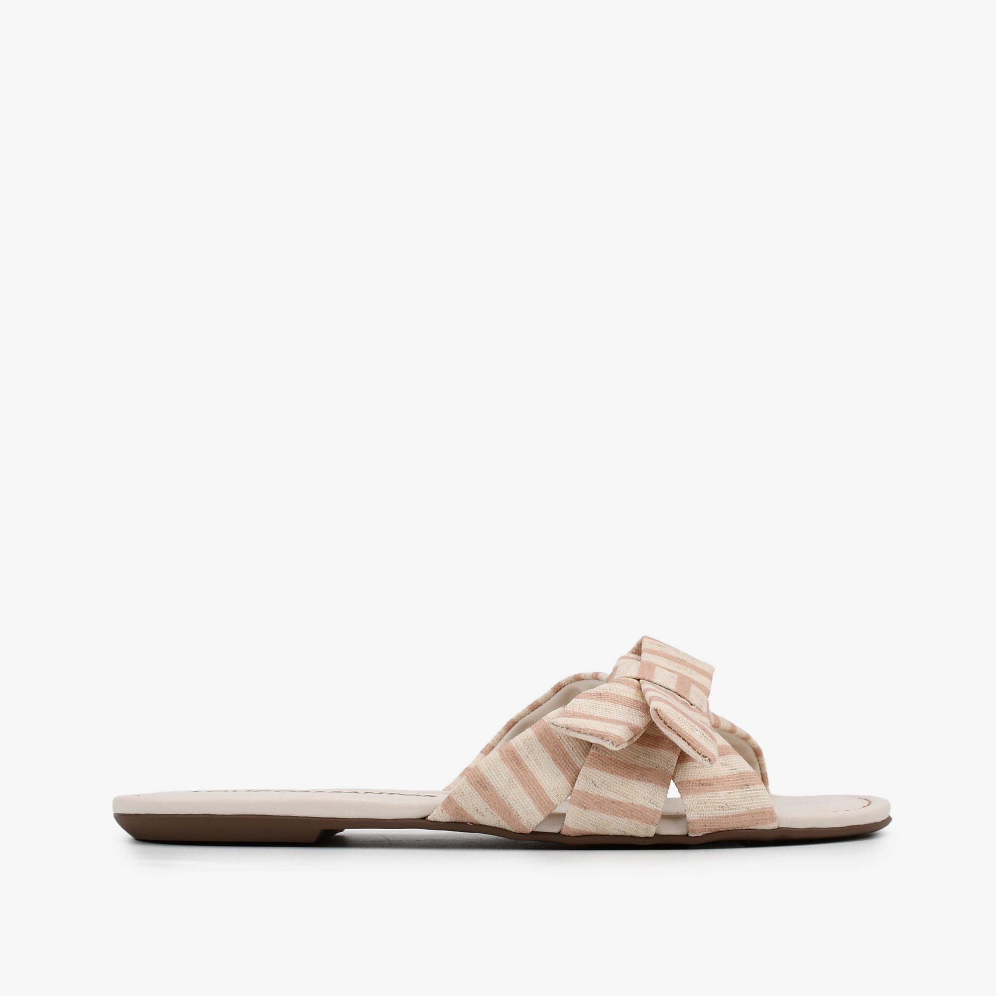 Slide Listras Branco Off White E Nude Antique Tiras Linho