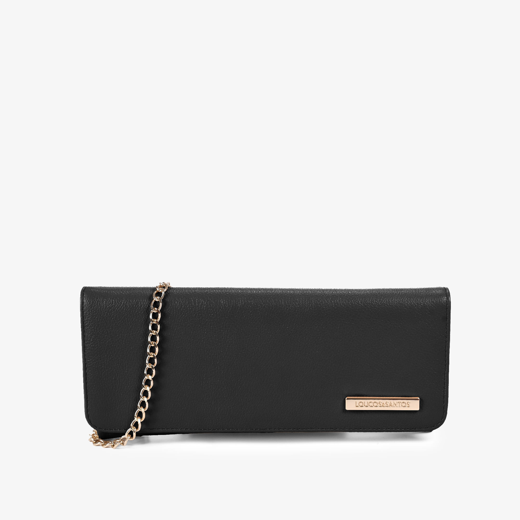 Clutch Preta Alça Corrente Couro