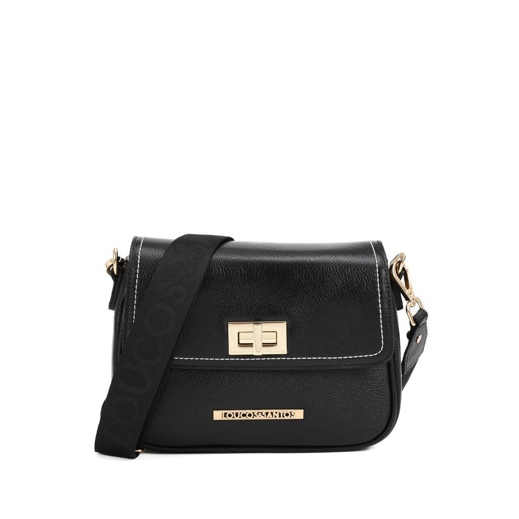 Bolsa Transversal Preto Alça Gorgorão Couro