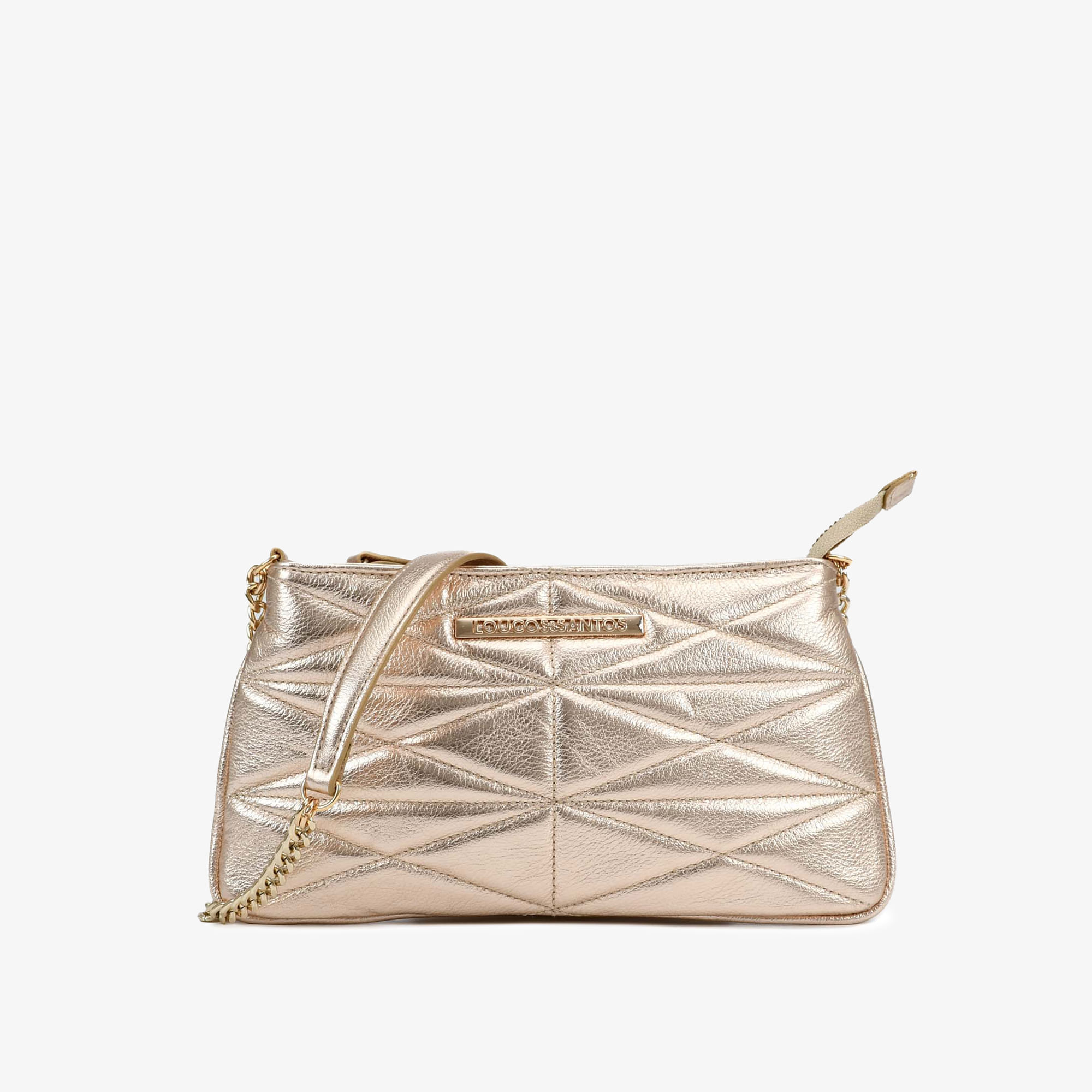 Bolsa Transversal Dourado Couro Brilhoso