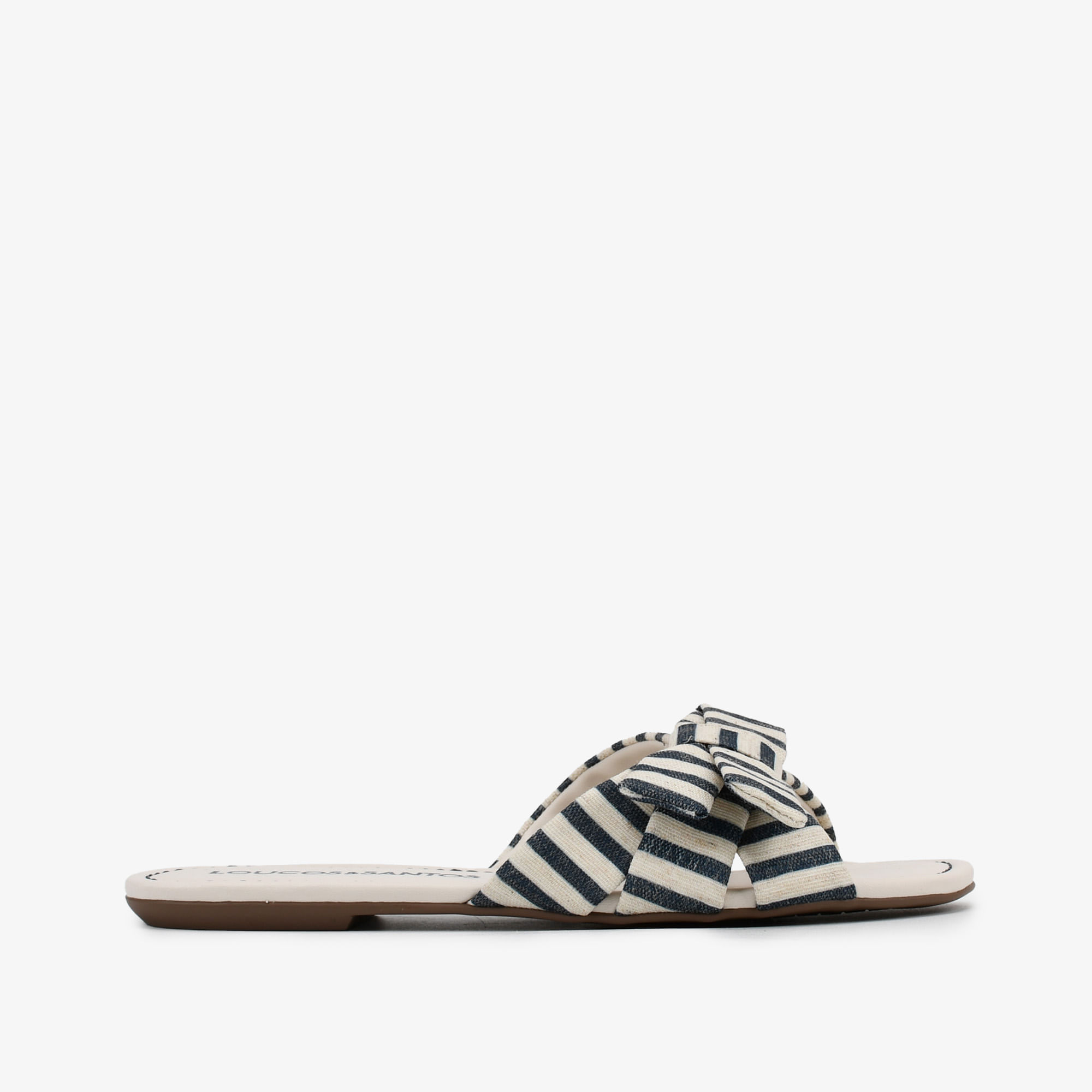 Slide Listras Branco Off White E Marinho Tiras Linho
