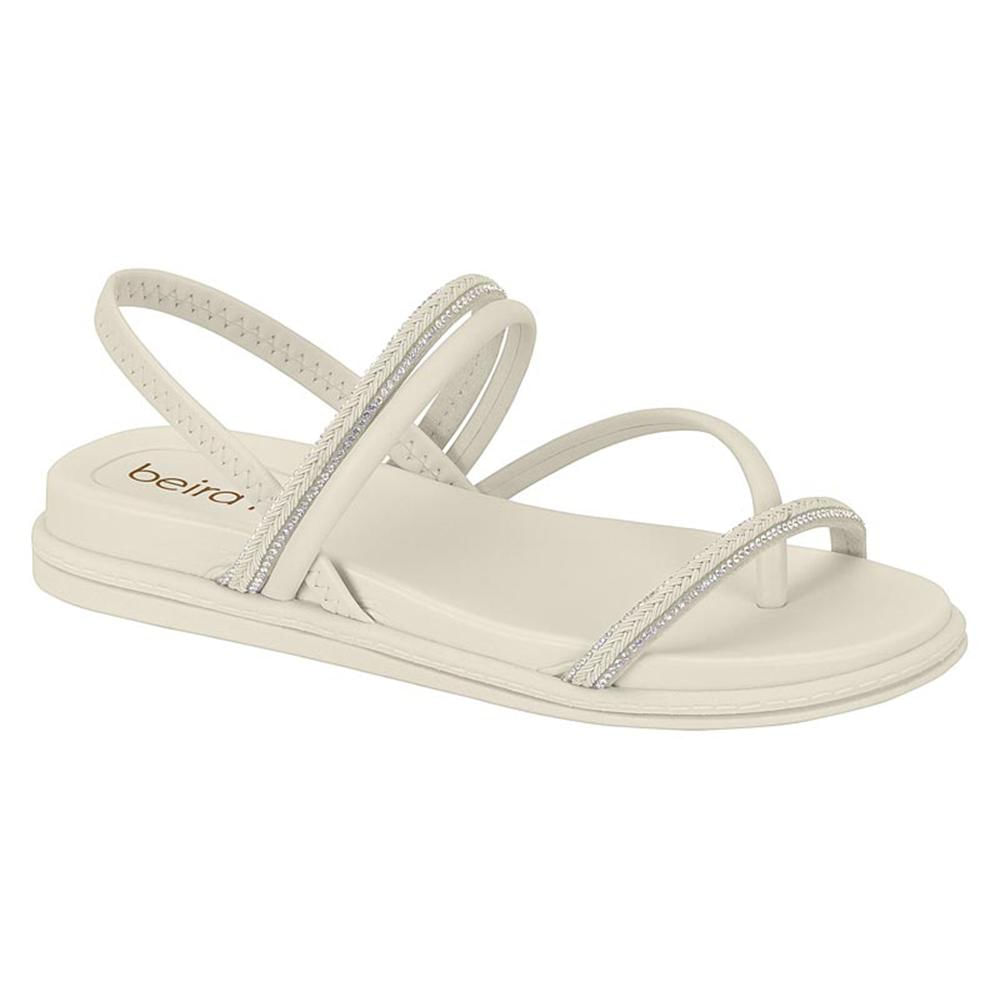 Sandália Feminina Beira Rio Strass Tiras Branco Off