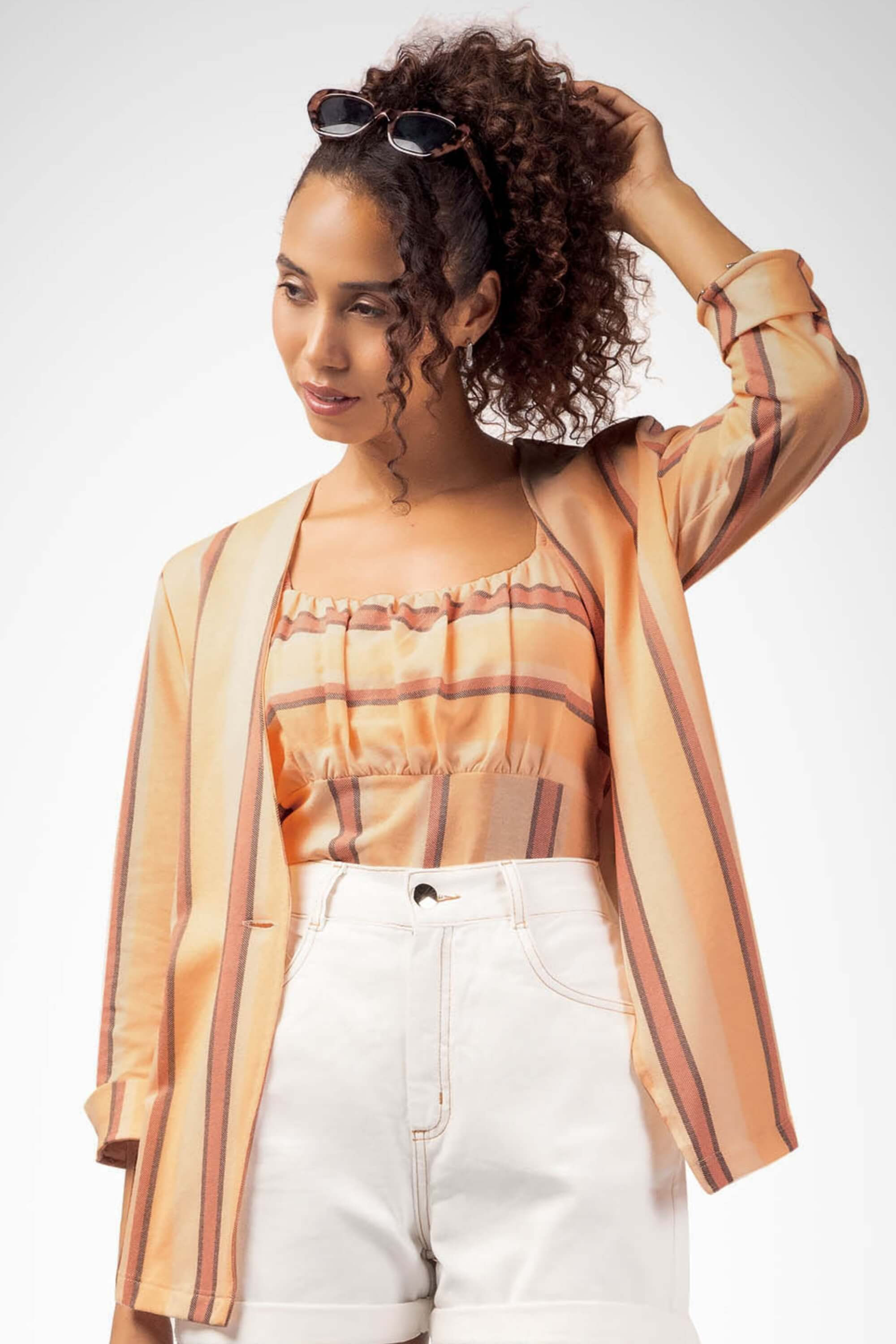 Blazer Feminino Creponado Marialícia Bege