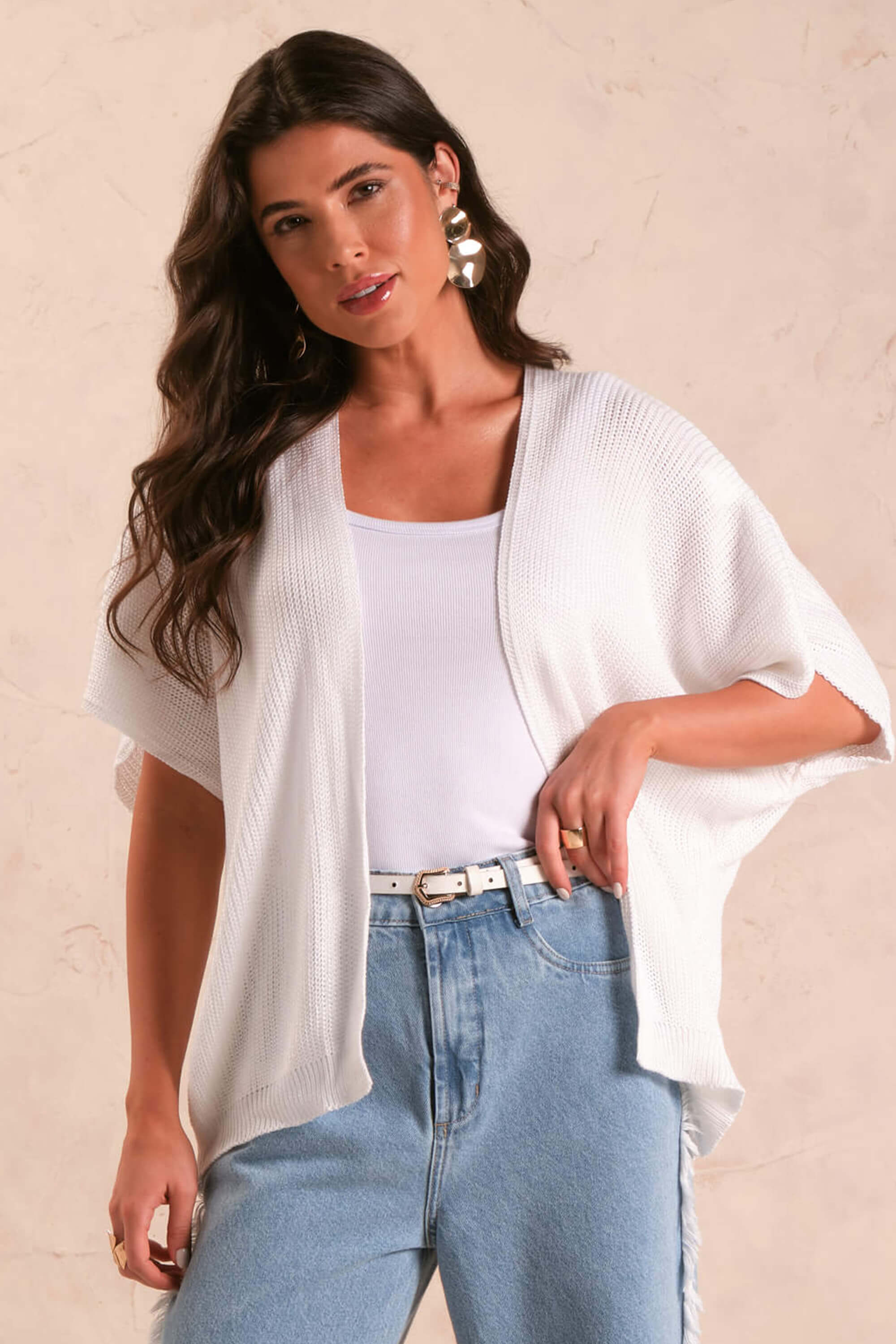 Kimono Feminino Tricô Marialícia Bege