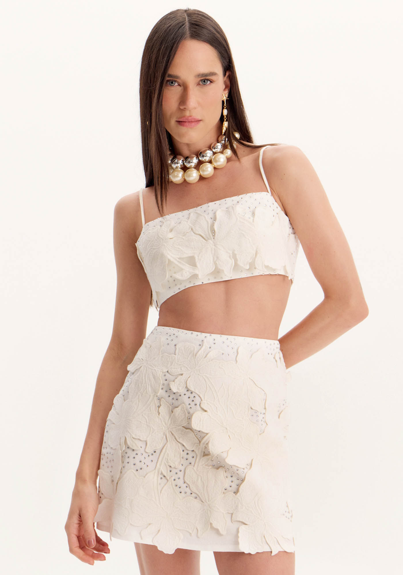 Top Cropped De Alças com Bordado
