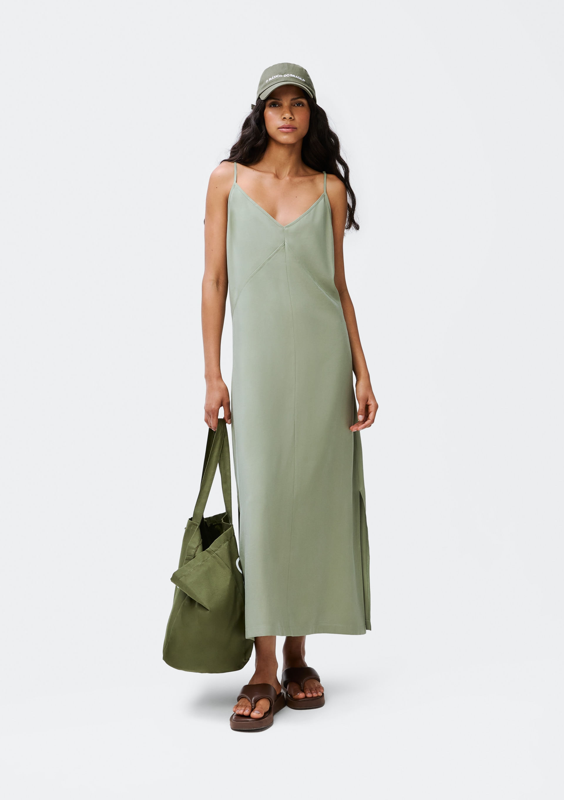 Vestido Midi Em Peach Touch Com Fenda