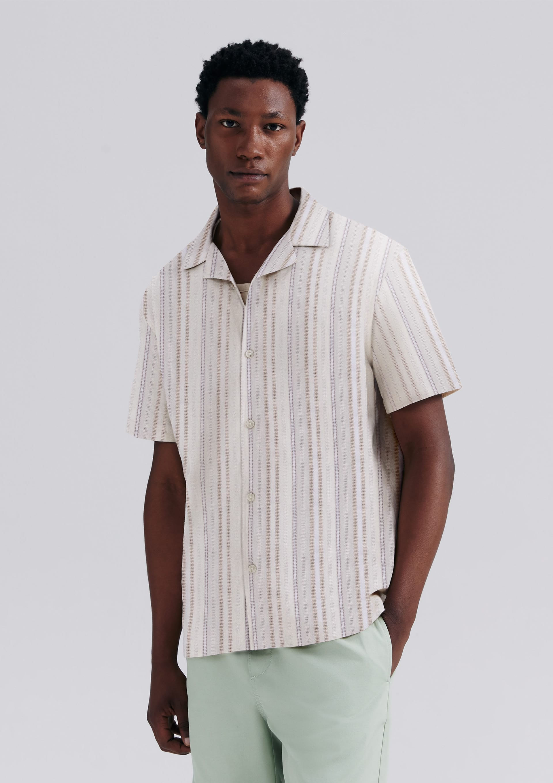 Camisa Masculina Manga Curta Fio Tinto