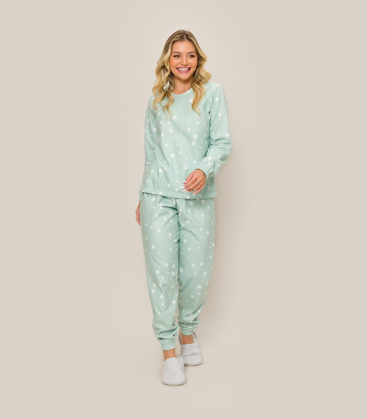 Pijama Feminino Manga Longa Evanilda Verde