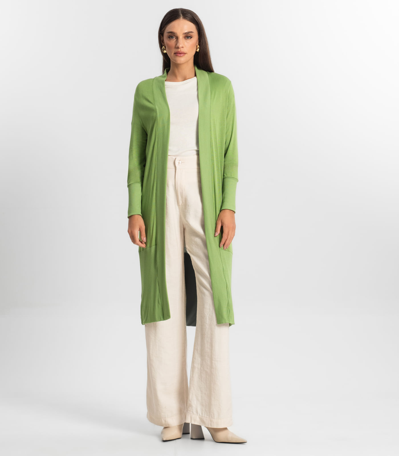 Cardigan Alongado Tricot Feminino Endless Verde