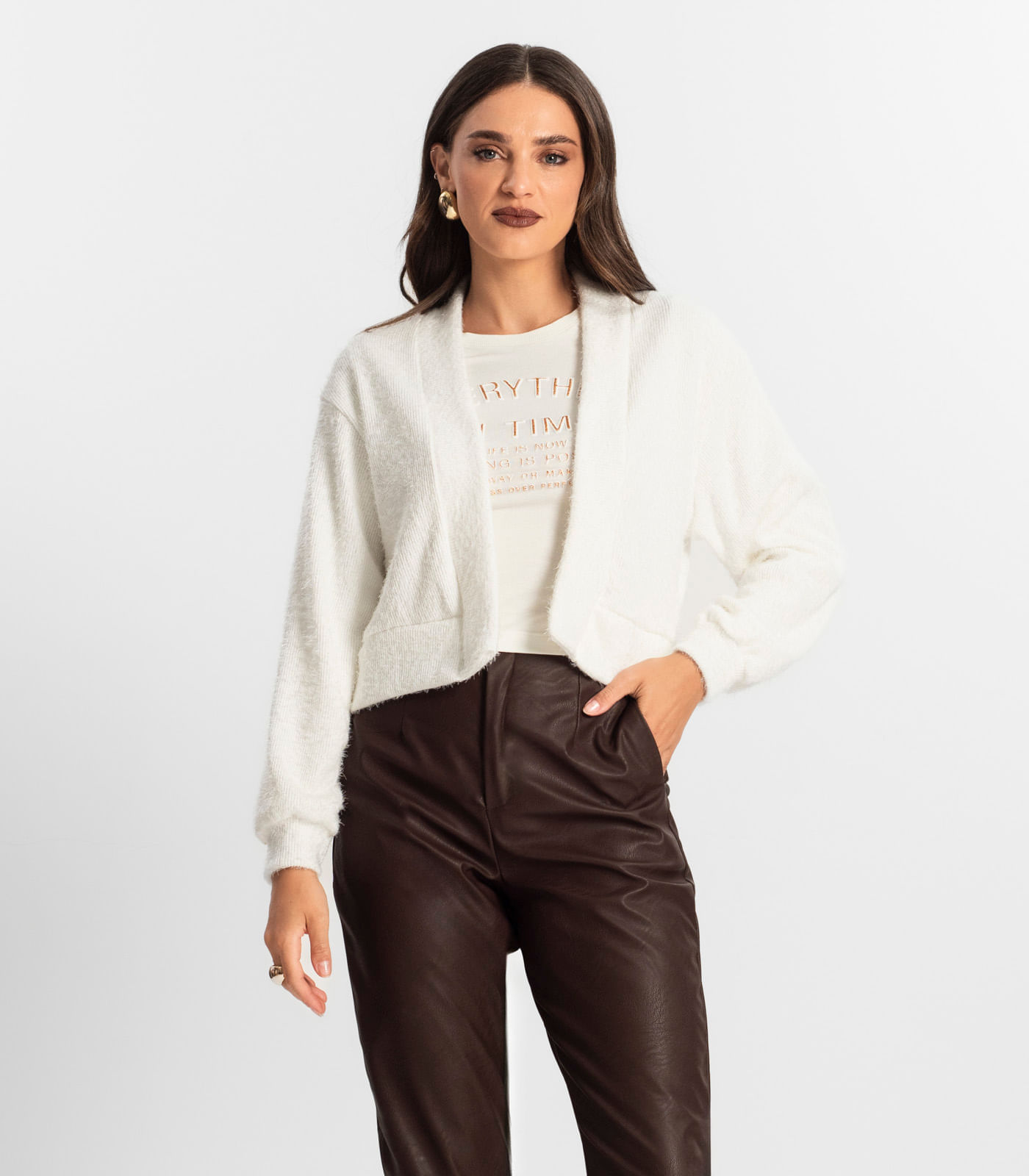 Cardigan Feminino Tricô Felpudo Endless Bege
