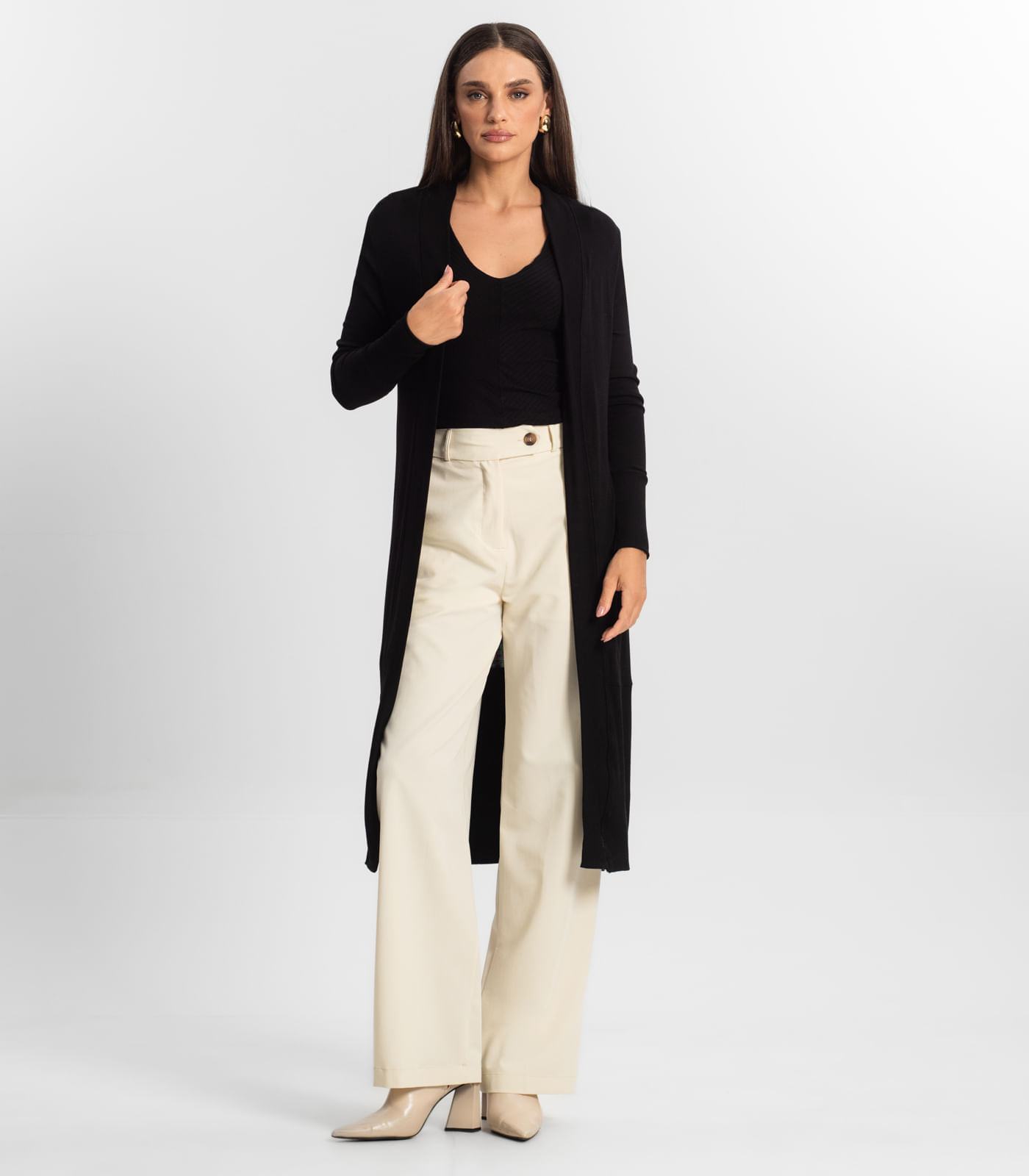 Cardigan Alongado Tricot Feminino Endless Preto