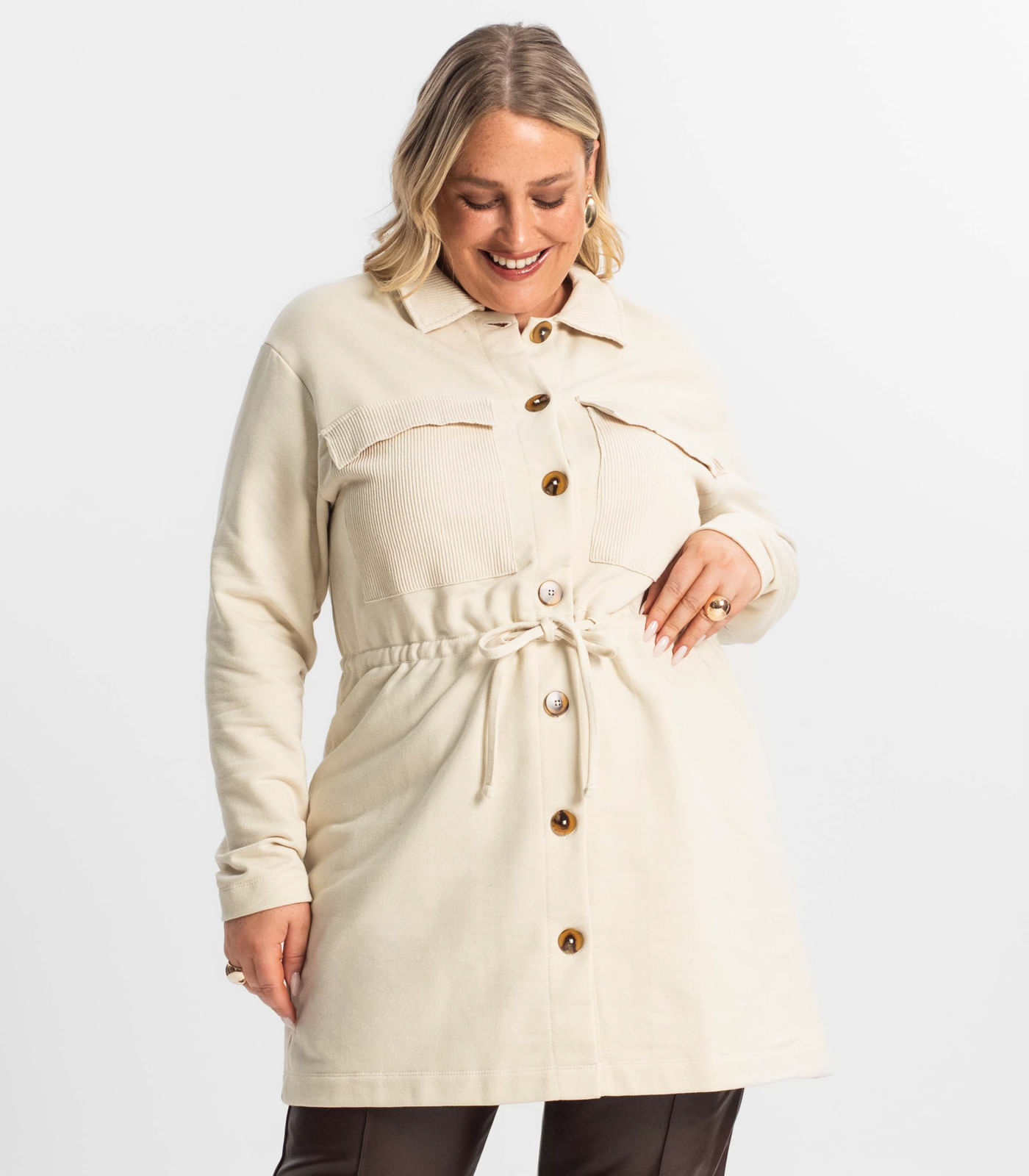 Parka Feminina Plus Size Secret Glam Bege