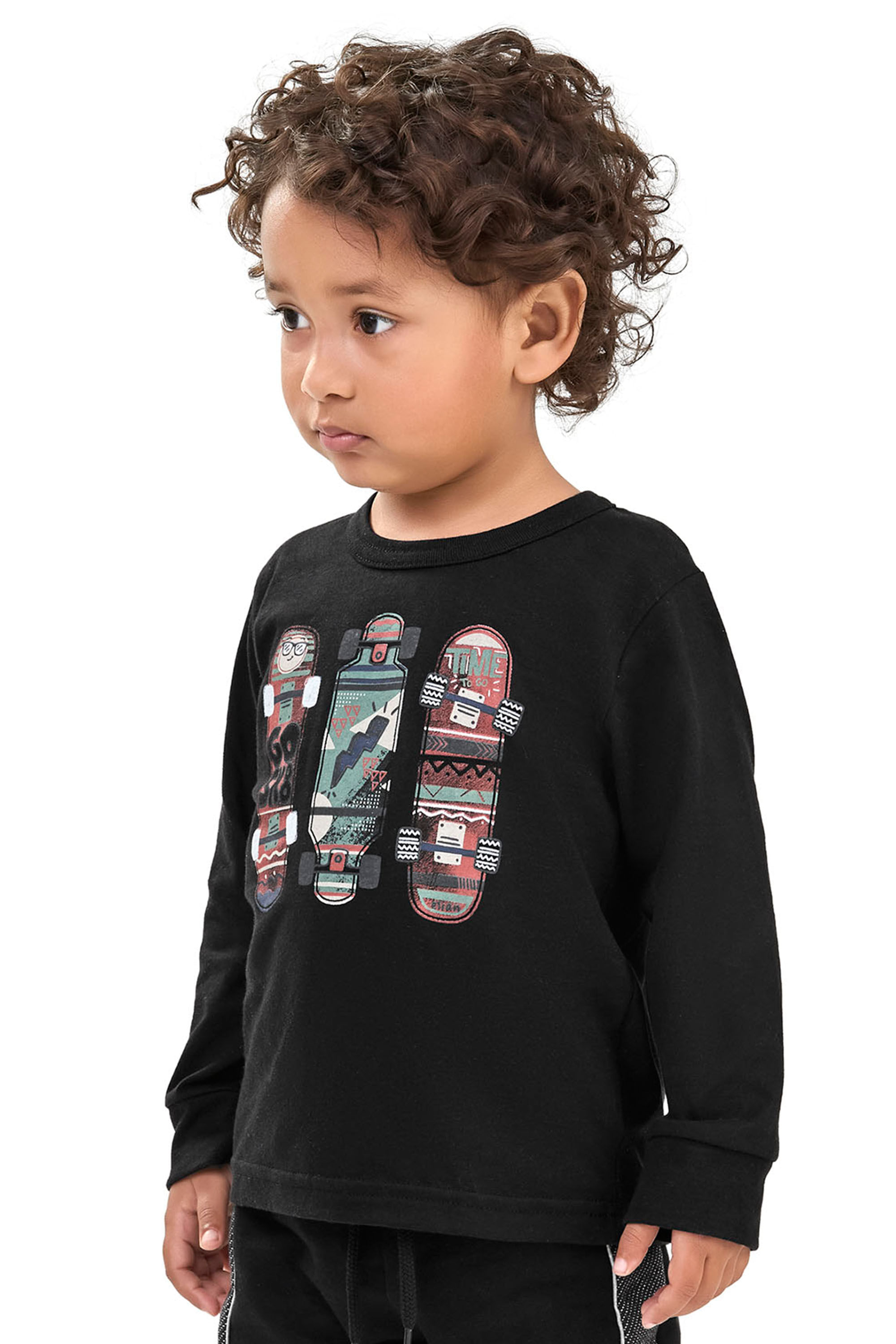 Camiseta Infantil Menino Manga Longa Skates Elian Preto
