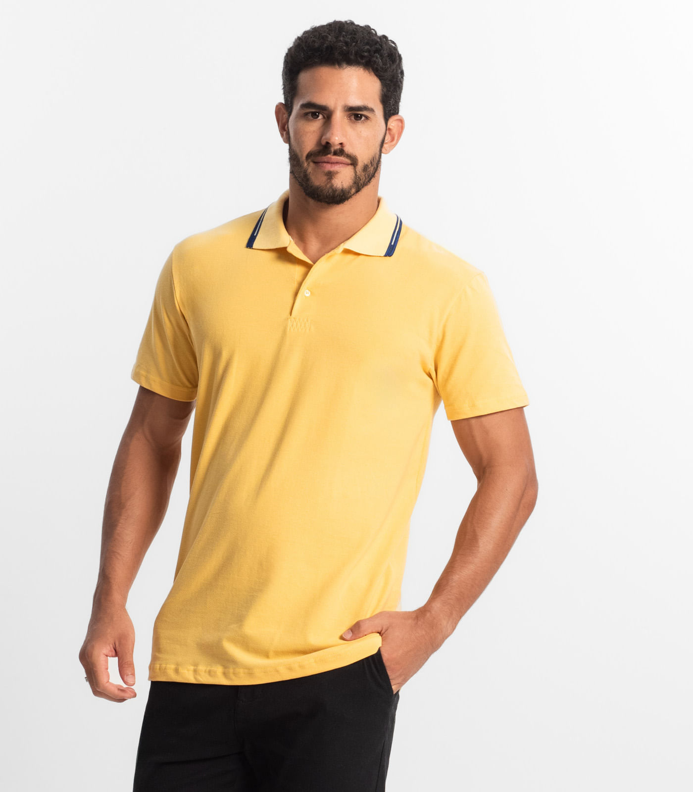 Polo Masculina Básica Com Gola Diferenciada Select Amarelo