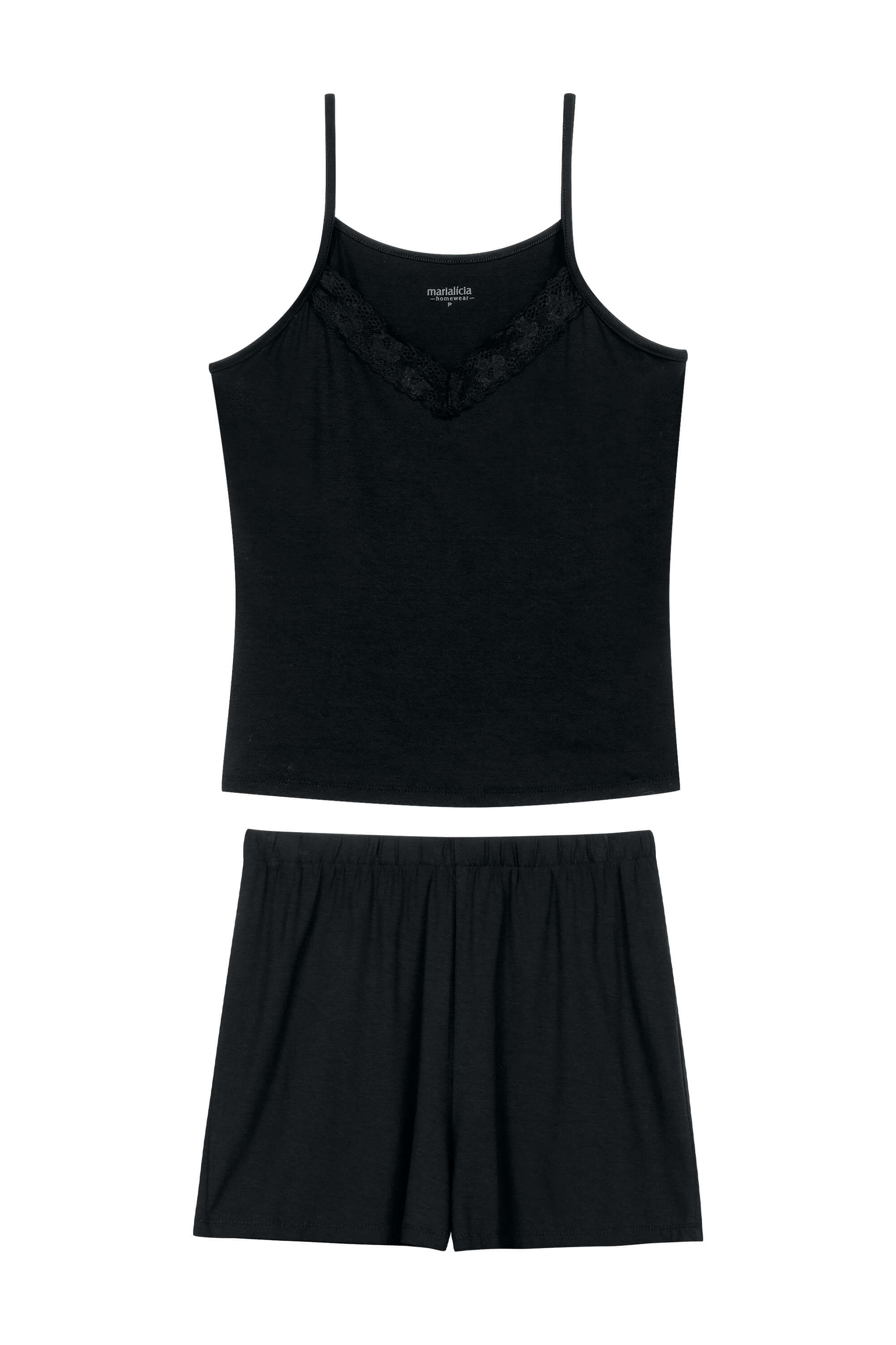 Pijama Feminino Regata com Renda e Short Marialícia Preto