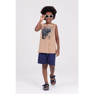 Conjunto Regata Infantil Dinosaur Sem Manga Bege
