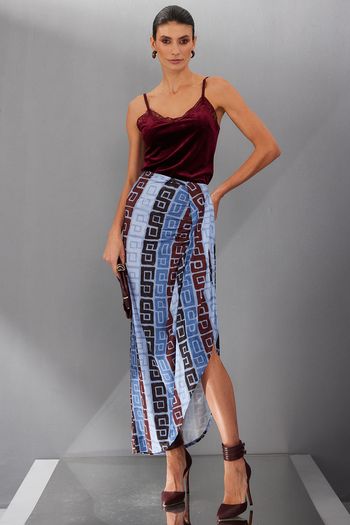 Saia  Longa Feminina Com Padrão Geométrico Smk Estampado PP / Estampado