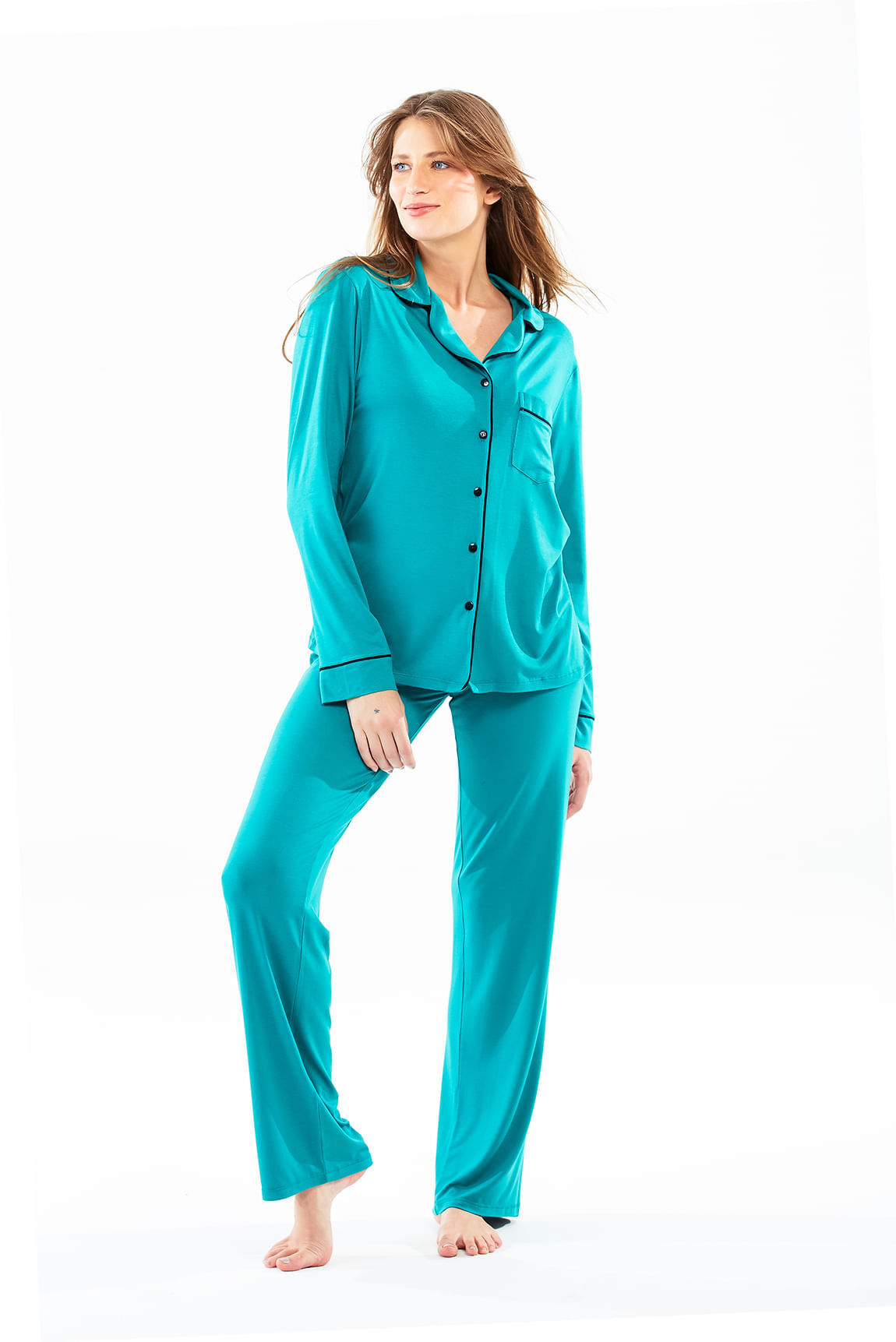 Pijama Longo Manga Longa Malha Rafaela