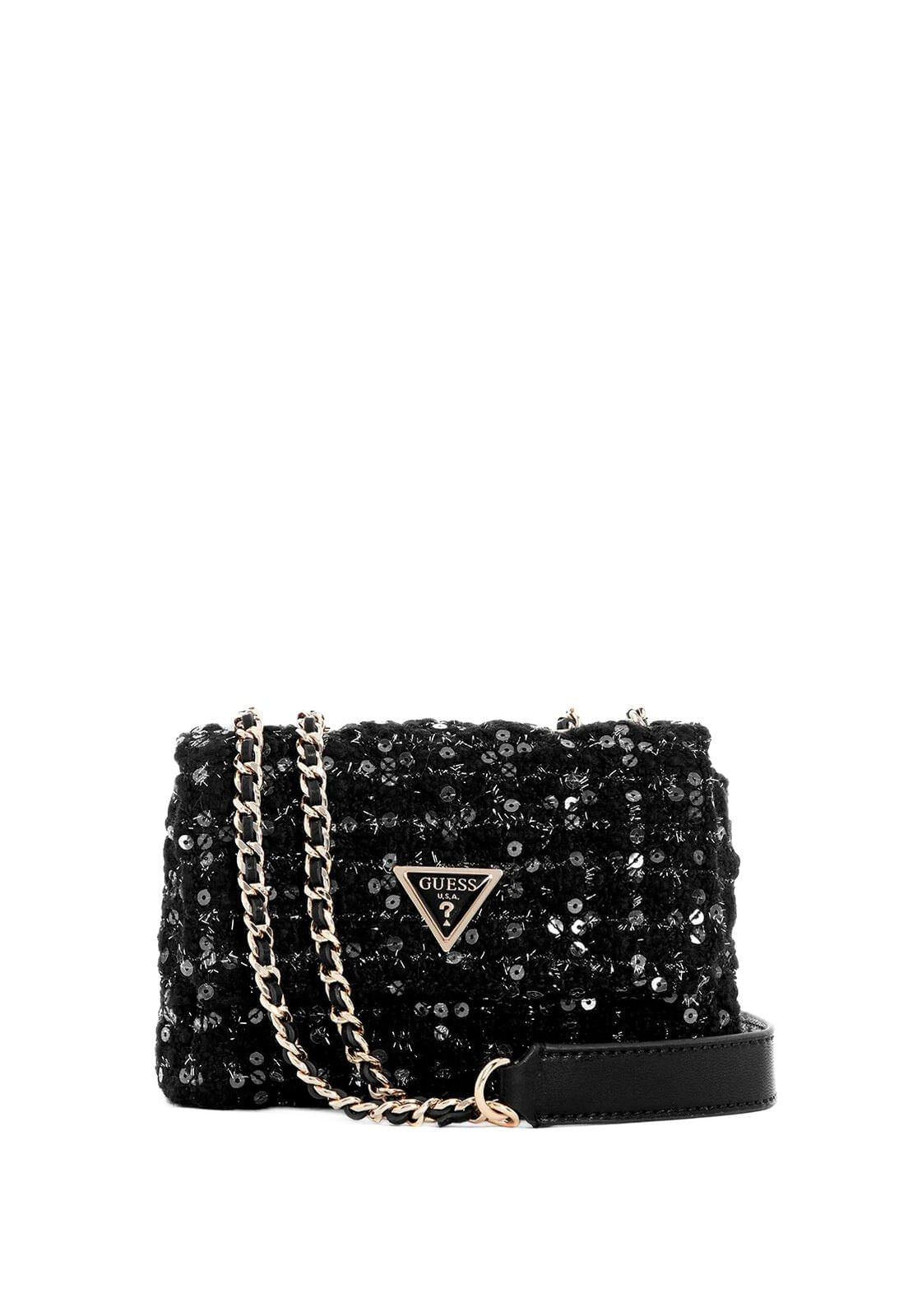 Bolsa Giully Mini Flap Tweed Sequin Preto