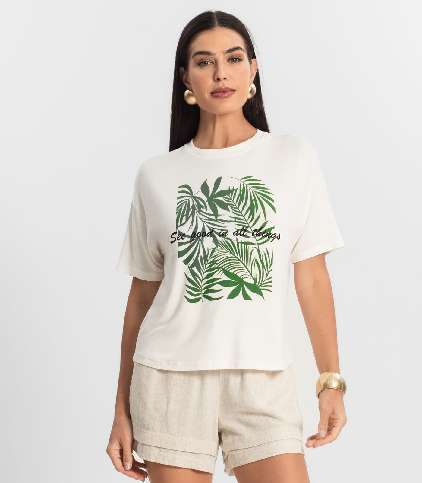 Blusa Feminina Manga Curta Endless Bege