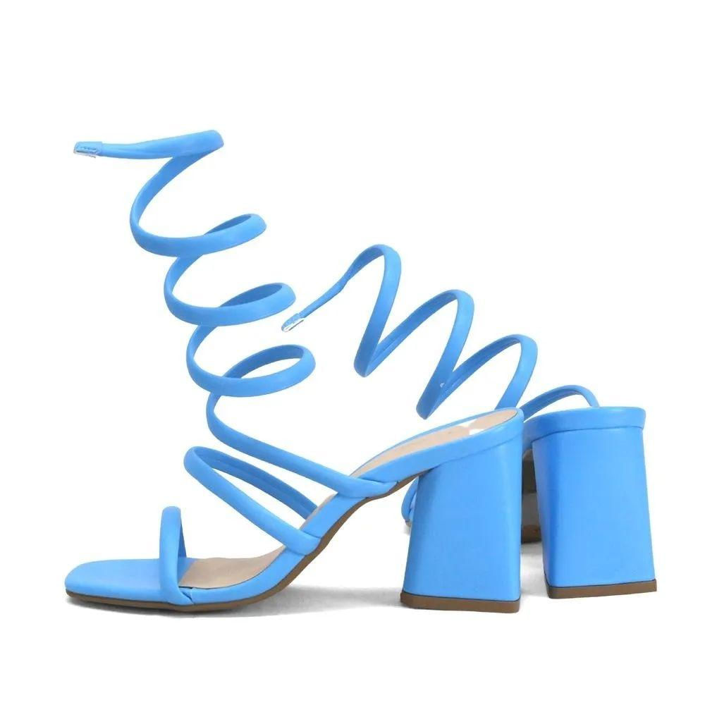 Sandália Salto Bloco Espiral Azul Ana Mello