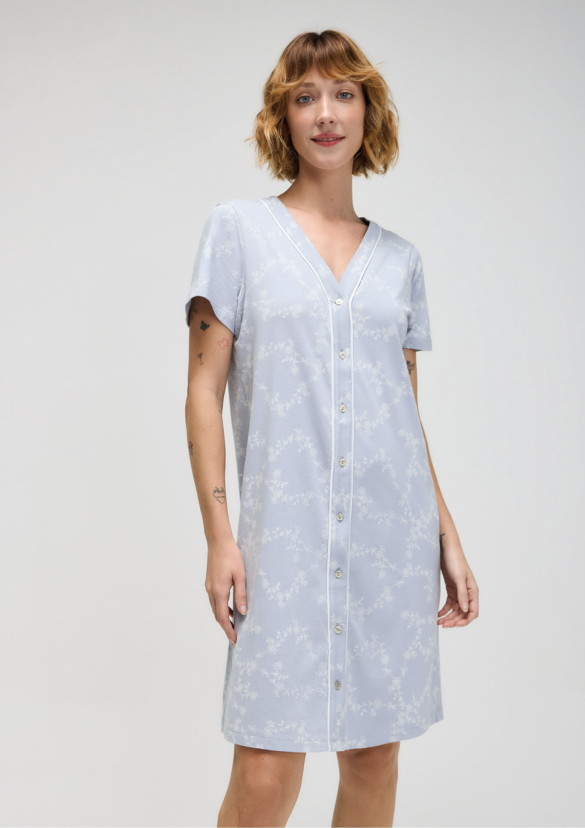 Camisola Estampada Manga Curta Com Botões
