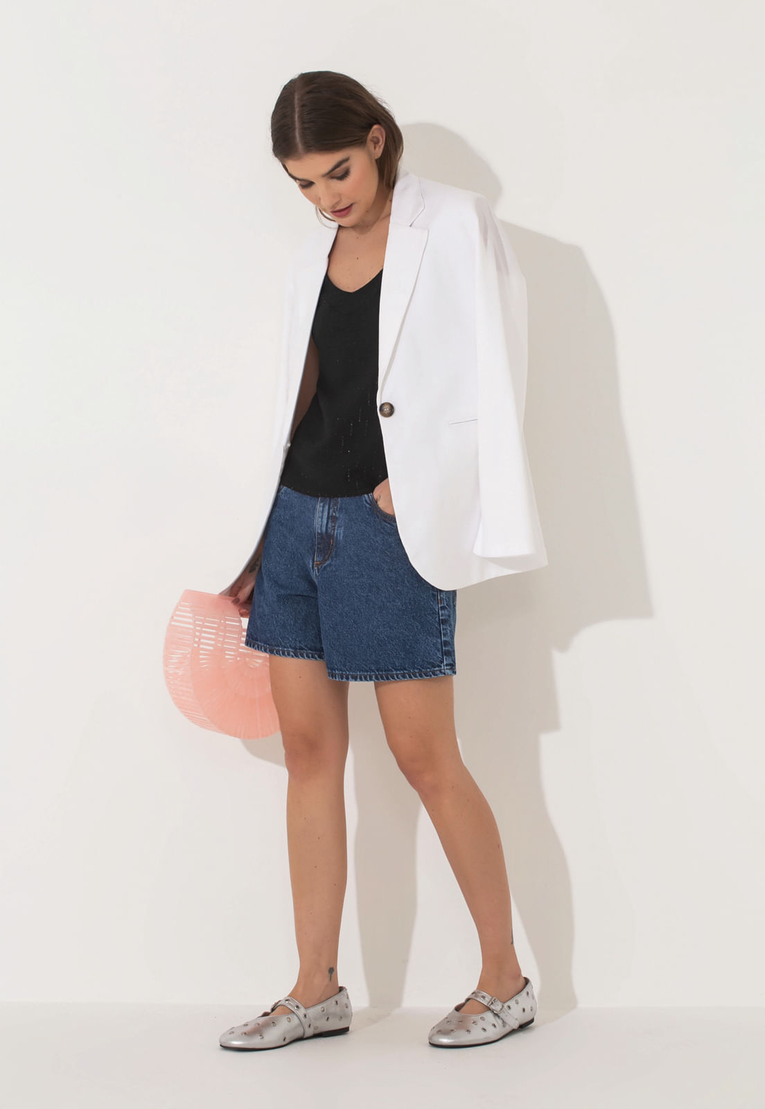 SHORTS JEANS TRAYMON CINTURA ALTA