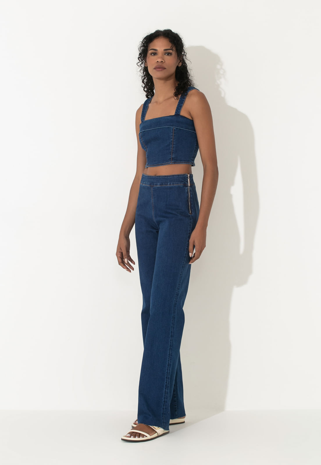 CALÇA JEANS TRAYMON CINTURA ALTA