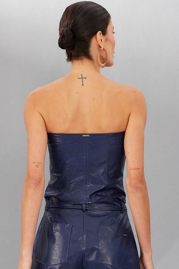 Cropped Feminino Neo Couro Smk Azul Medio PP / Azul Medio