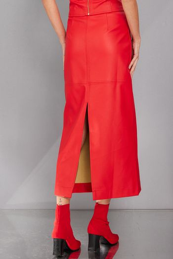 Smk Saia Midi Couro Cassia Vermelho Médio PP / Vermelho Médio